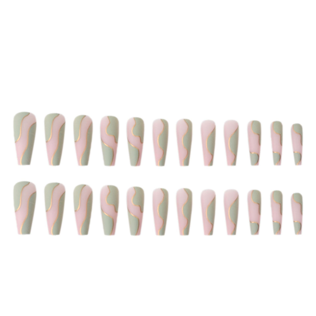 Long Elegant Press-On Nail Set with Wave Design Kalsten