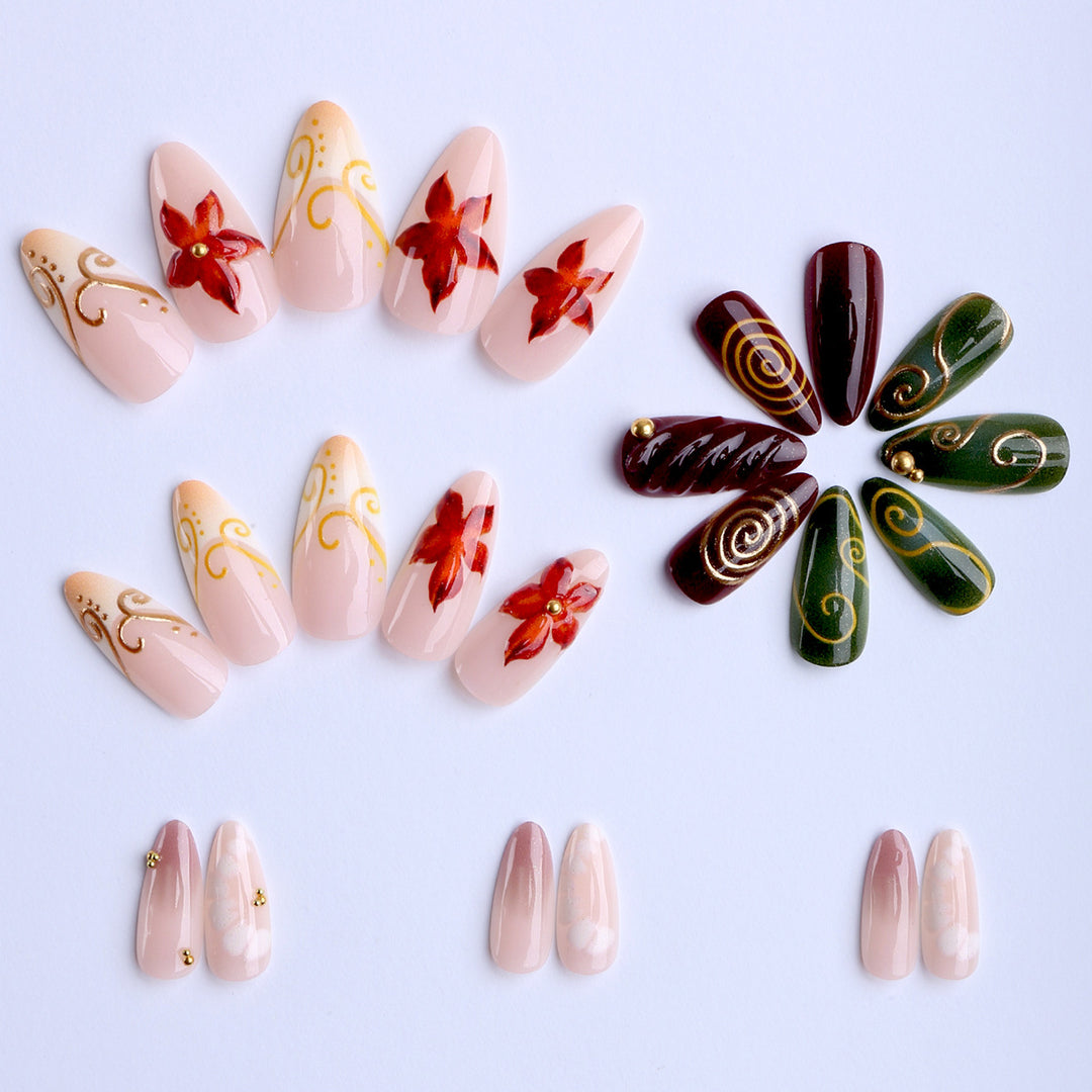 Artificial nails with elegant floral design and noble accents Kalsten