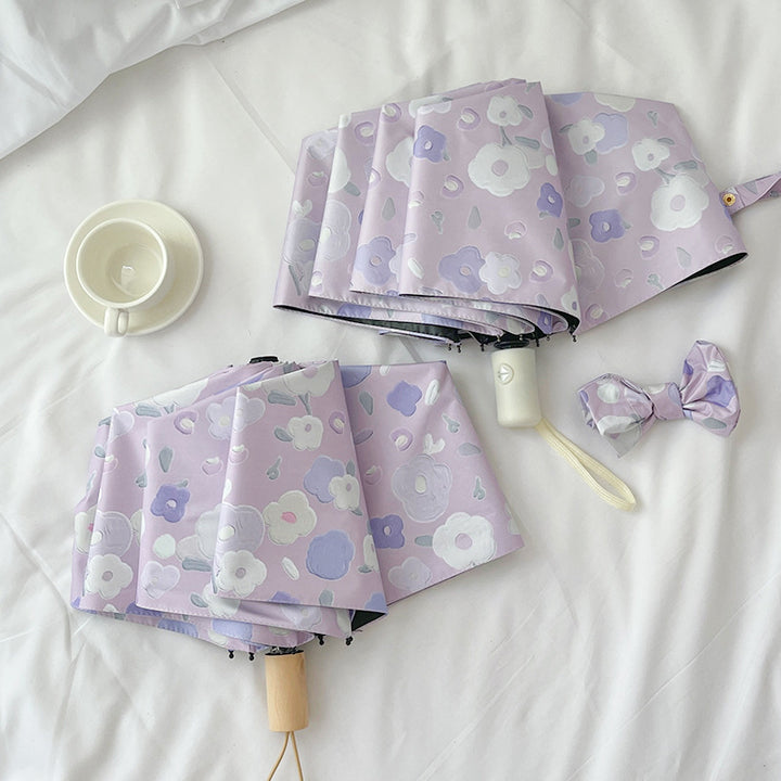 Women's Automatic Folding Umbrella with Floral Design and Practical Storage System Kalsten