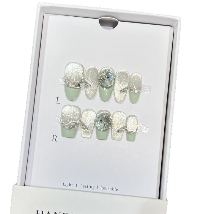 Glamorous Reusable Press-On Nail Set with Gemstone Accents Kalsten