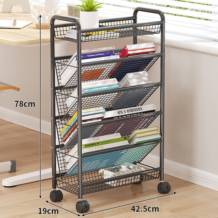 Rolling Metal Book Storage Rack Kalsten
