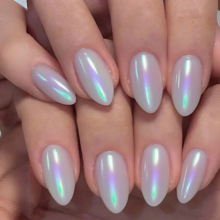 Iridescent Almond-Shaped Press-On Nails Kalsten
