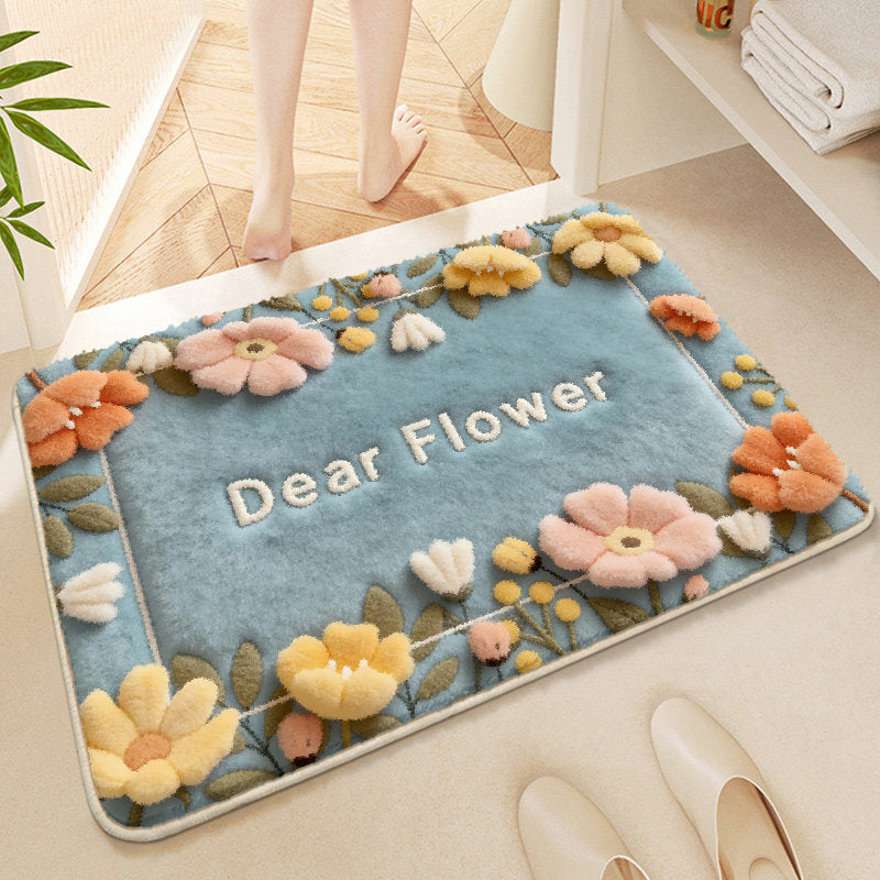 Floral Embroidered Bath Mat