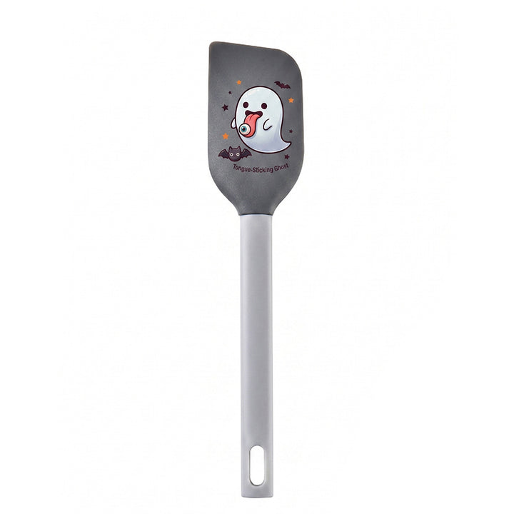 Silicone kitchen spatula with flexible scraper and child-friendly witch motif