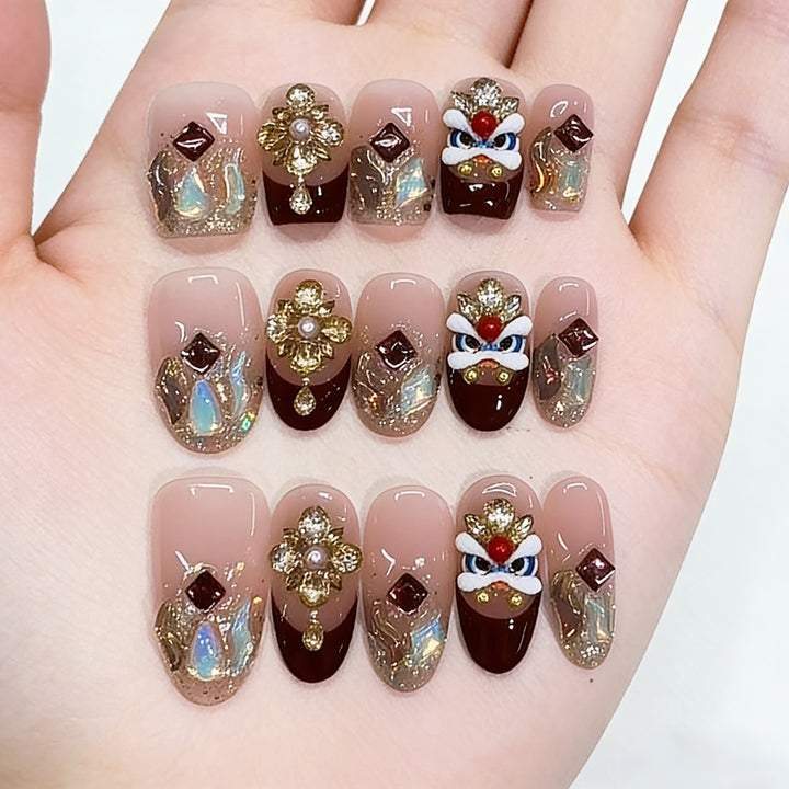 Decorative Press-On Nail Art Set with 3D Embellishments Kalsten