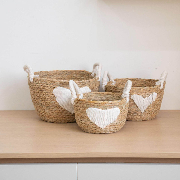 Handwoven storage basket with heart design Kalsten