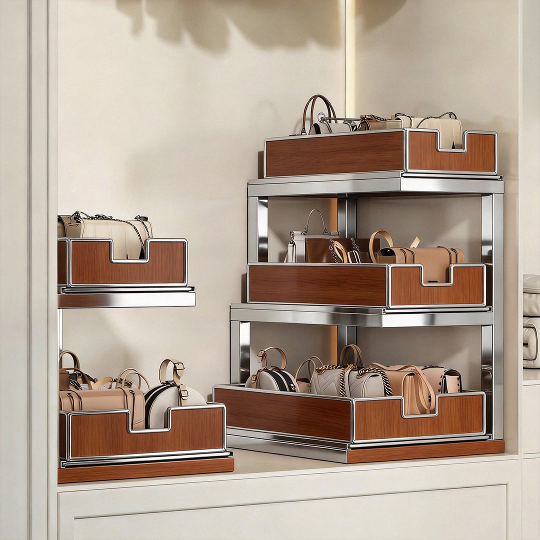 Three-Tier Angled Metal Mesh Countertop Pantry Organizer with Stackable Wire Baskets
