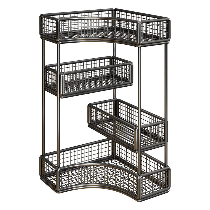 Curved Corner Triple-Tier Metal Mesh Vanity and Countertop Organizer