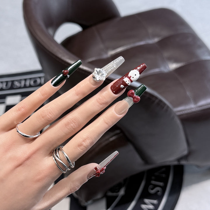 Festive-Themed Press-On Nail Art Set with Charming Holiday Designs Kalsten