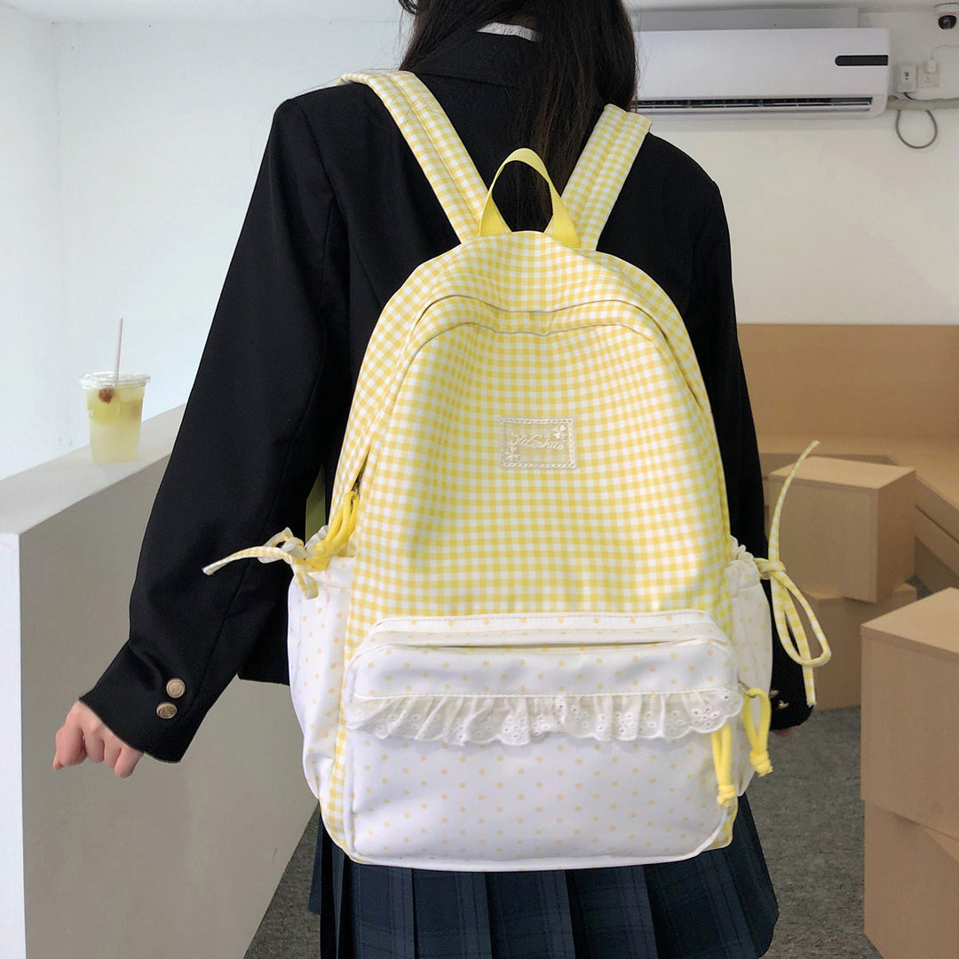 Playful Gingham and Polka Dot Backpack Kalsten