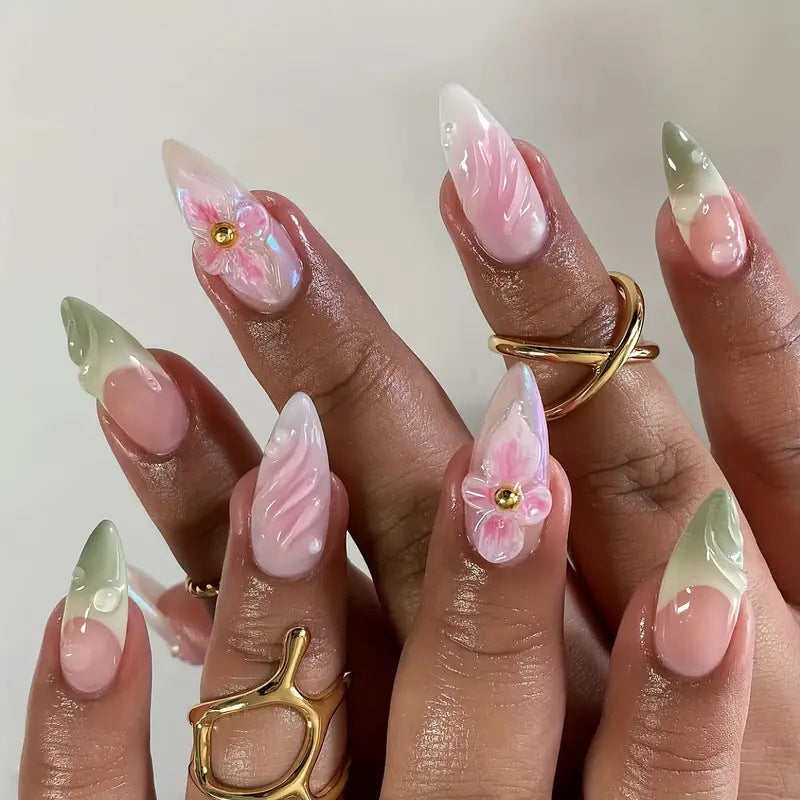 Artistic Floral 3D Press-On Nail Art Kalsten