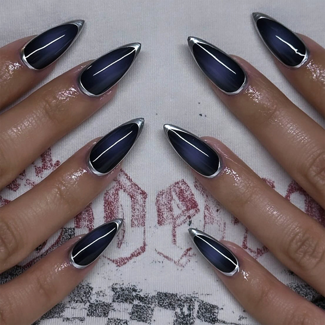 Artful stiletto nails with glamorous metallic finish Kalsten