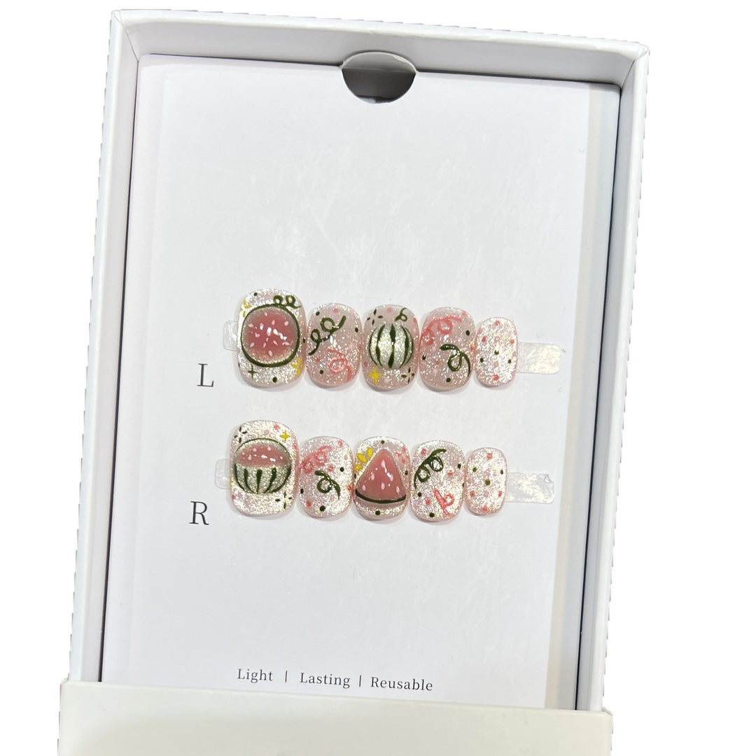 Artistic Press-On Nail Art Set with Watermelon Theme Kalsten