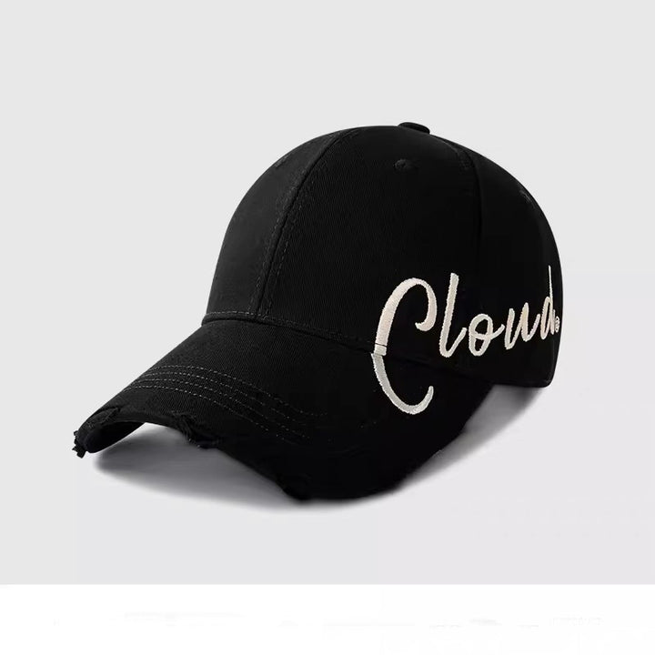 Distressed Cotton Baseball Cap with Embroidered Design