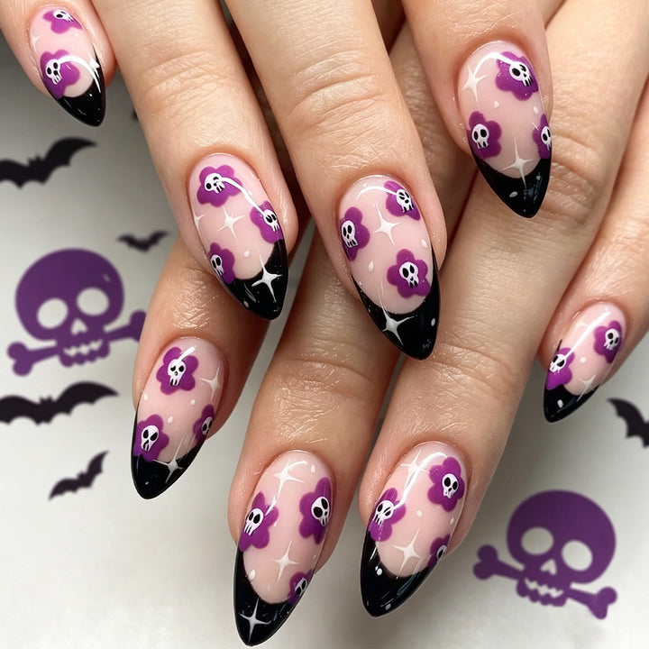 Artistic Skull and Flower Press-On Nails Kalsten
