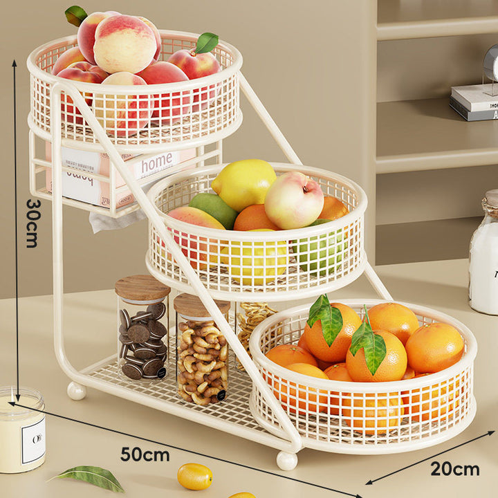 Tiered Angled Mesh Fruit & Produce Organizer with Removable Round Baskets