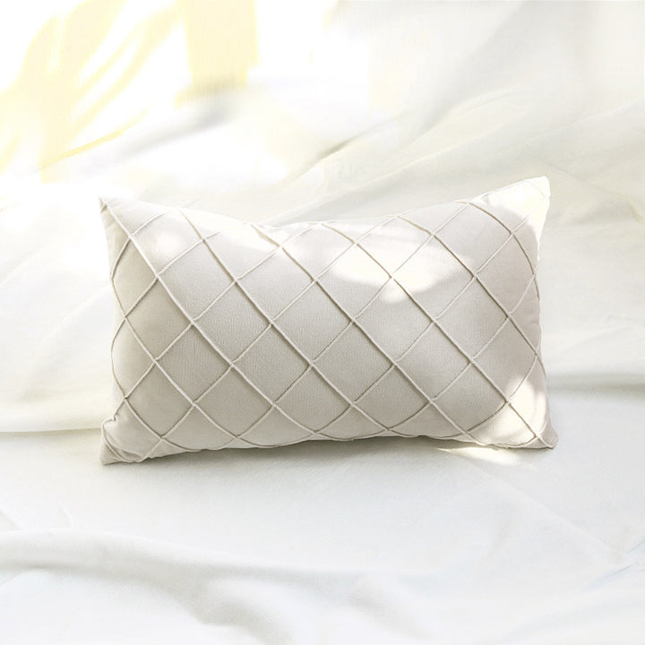Diamond Lattice Tufted Rectangular Lumbar Pillow Cover with Hidden Zipper
