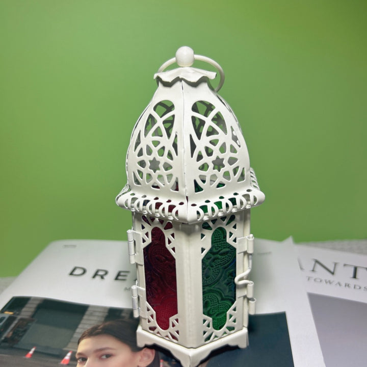 Ornate Moroccan Stained-Glass Metal Tealight Lantern Kalsten