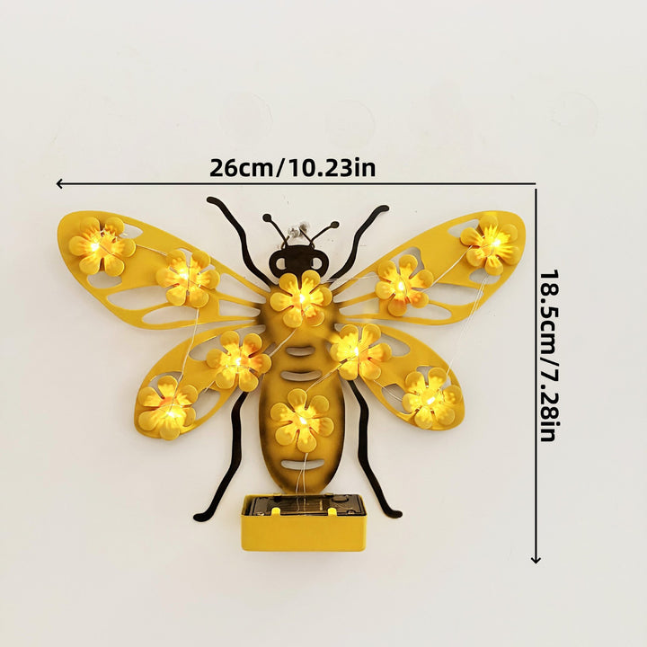 Decorative Metal Bee Wall Light With Integrated Fairy LED String And Solar Power Module Kalsten