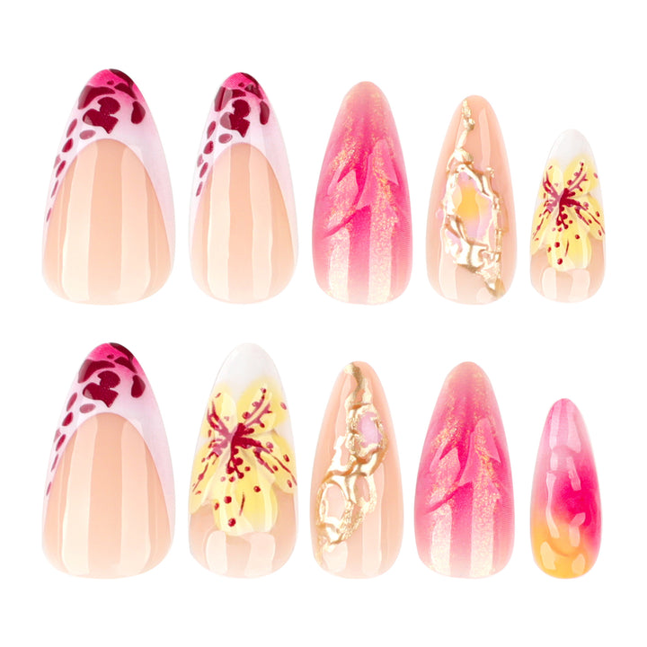 Artistic Nail Extensions with Flower and Ombre Design Kalsten
