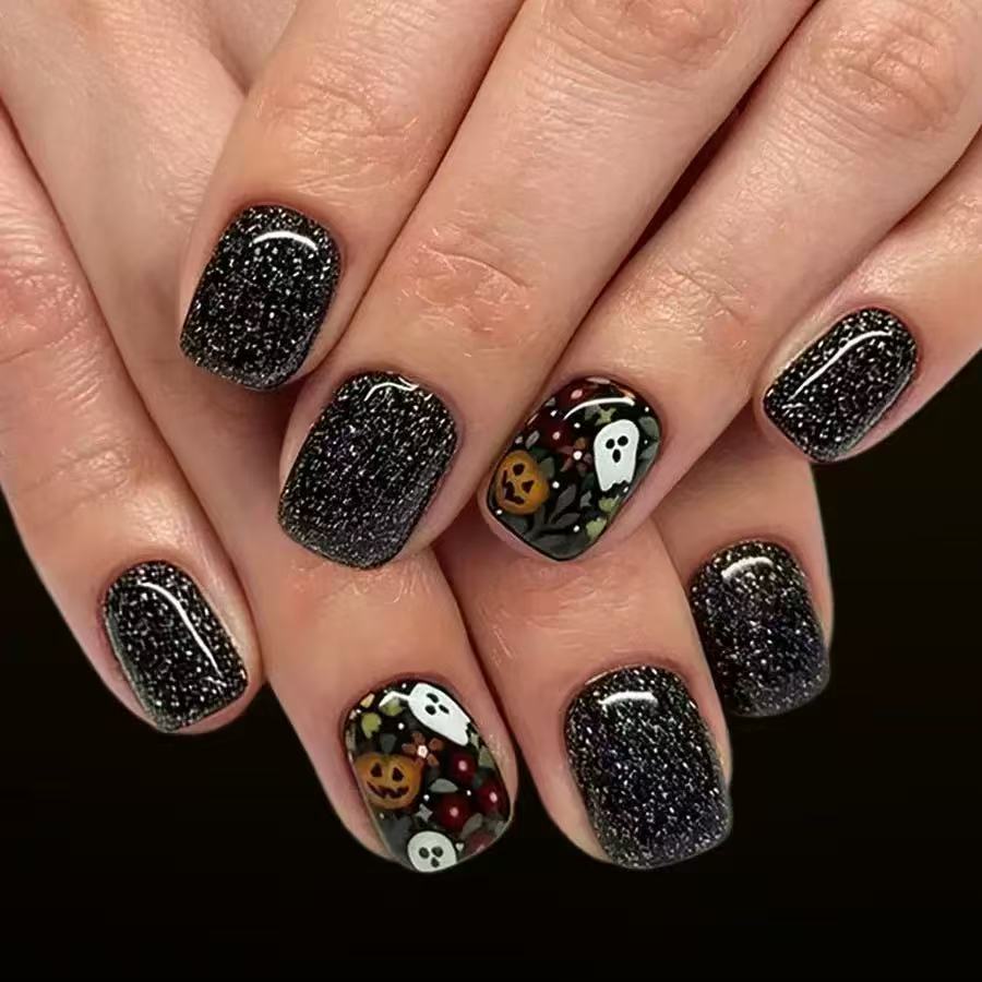 Artificial nail set with Halloween motifs and glitter accents Kalsten