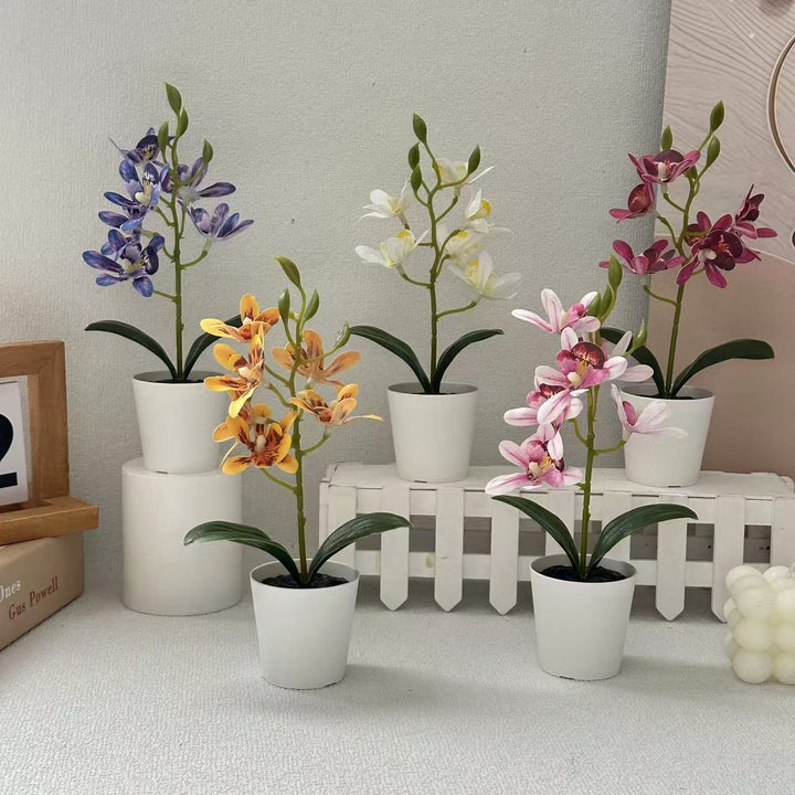 Lifelike Faux Orchid Plant in Decorative Pot for Decor