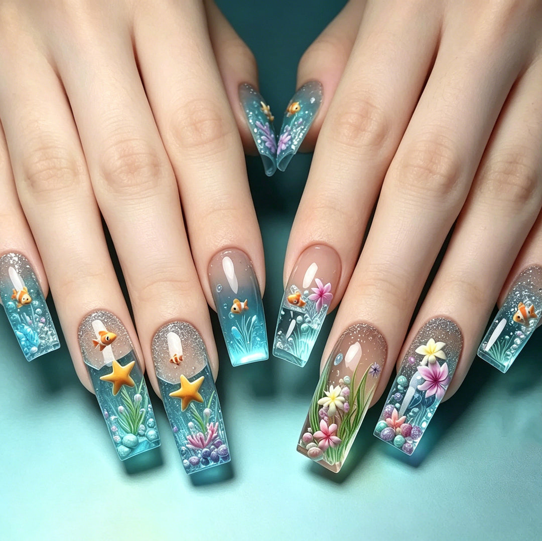 Artistic Underwater-Themed Nail Art Extensions Kalsten