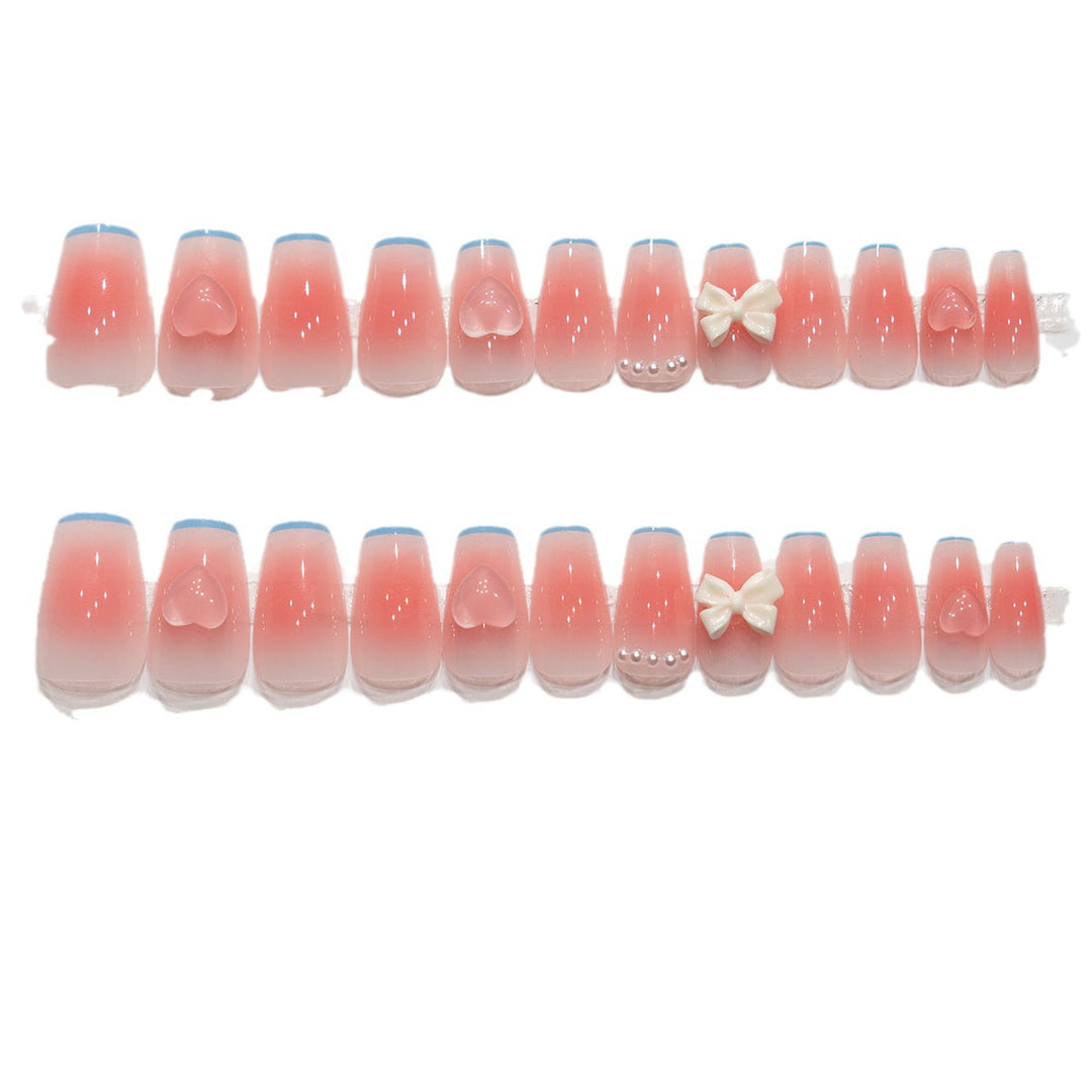 Decorative Press-On Nail Set with Bow and Pearls Kalsten