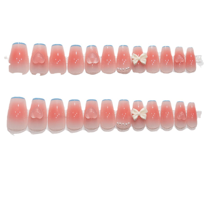 Decorative Press-On Nail Set with Bow and Pearls Kalsten