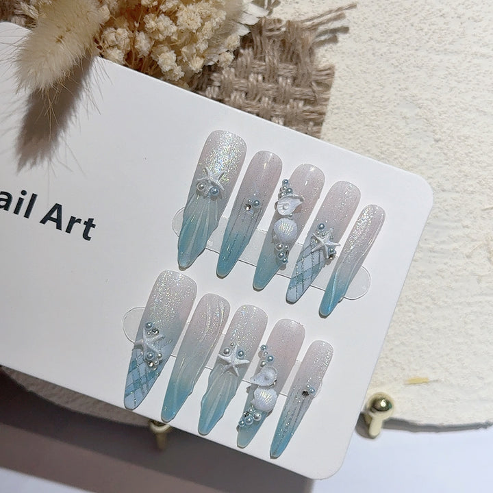 Coastal Themed Decorative Press-On Nail Art