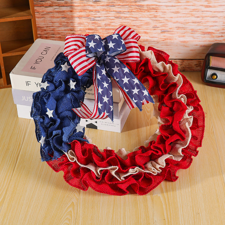 Unisex nan more patriotic Jute door wreath with star and stripe design and decorative bow Kalsten