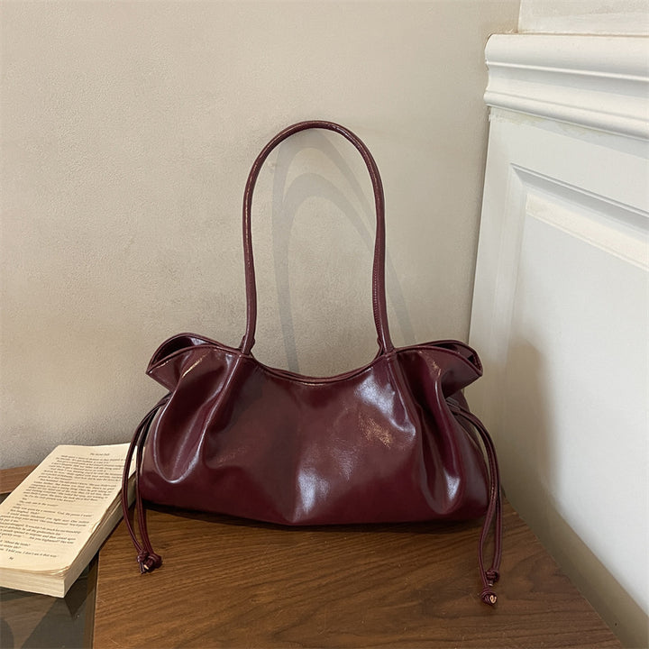 Glossy Faux Leather Handheld Tote Bag