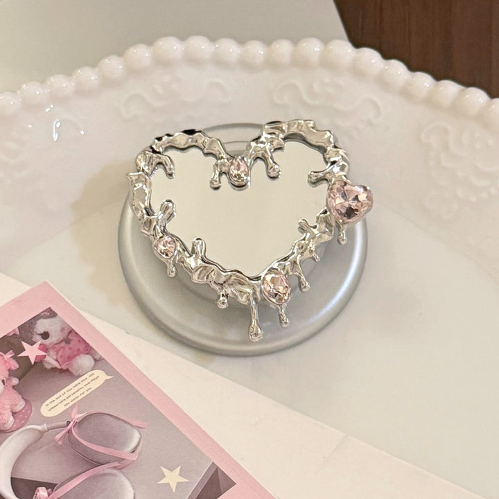 Heart-shaped hand mirror with elegant crystals Kalsten