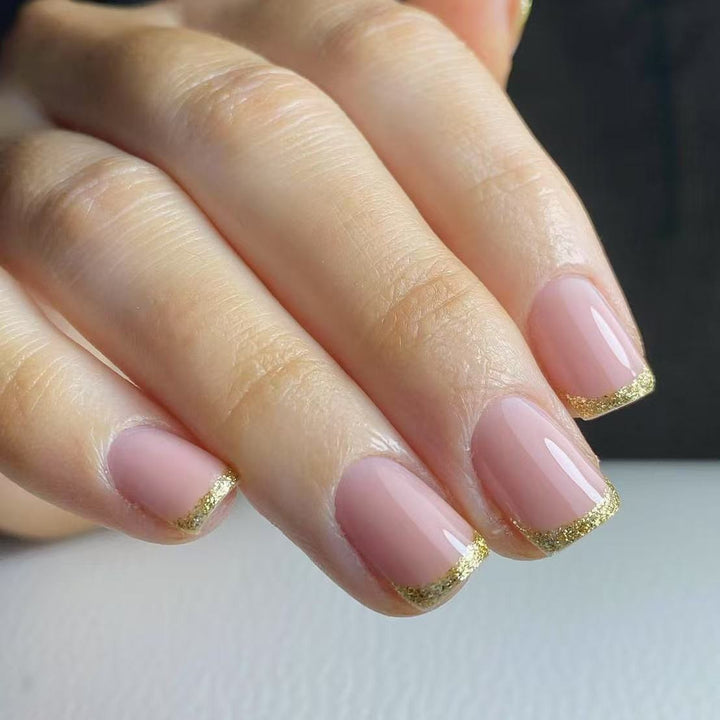 Elegant Artificial Nails with French Manicure and Glitter Effects Kalsten