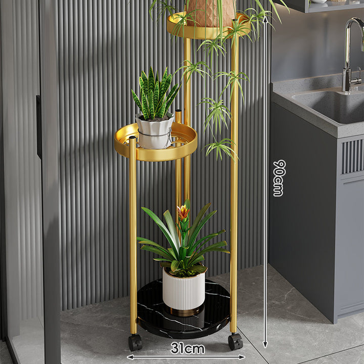 Rolling Vertical Plant Stand with Marble-Effect Base and Locking Casters