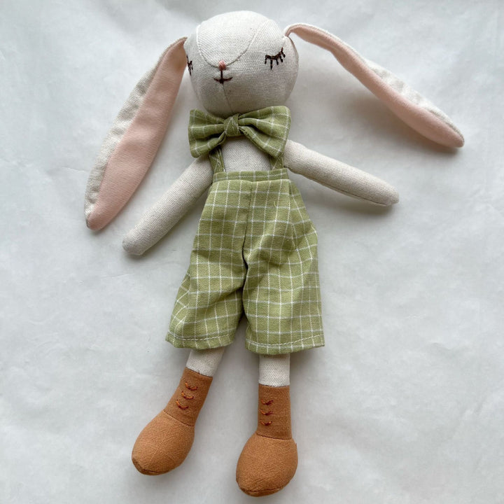 Heirloom-Style Floppy-Ear Bunny Doll with Layered Linen Dress