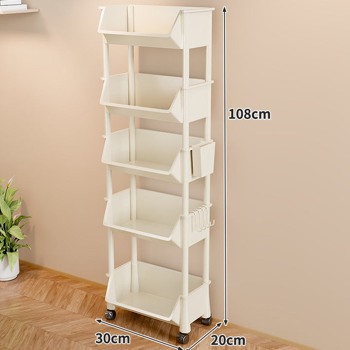 Slim Four-Tier Rolling Storage Cart with Stacking Open Bins