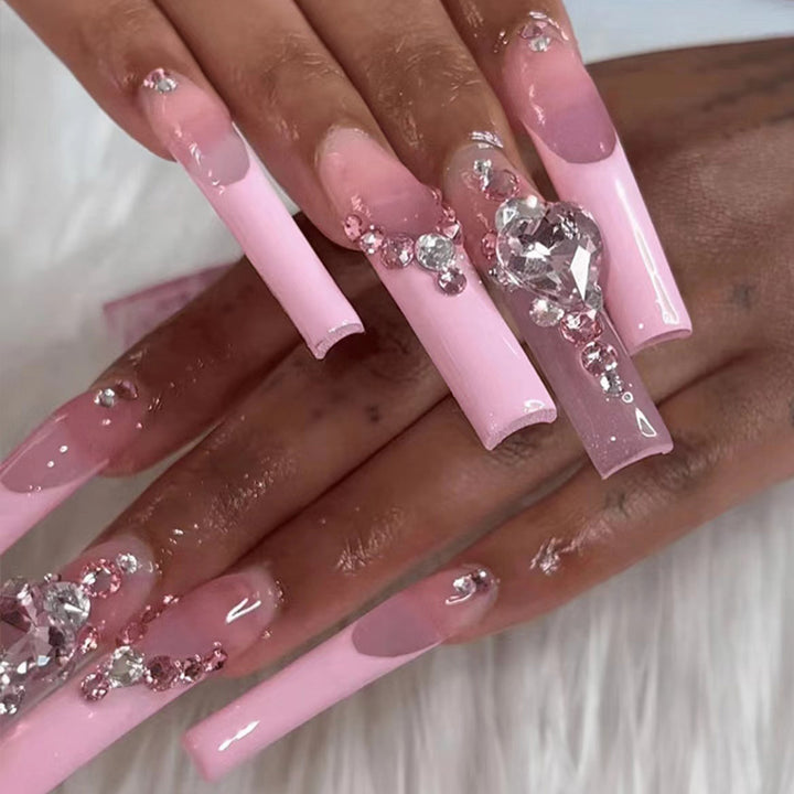 Glamorous Crystal-Embellished Long Press-On Nails Kalsten