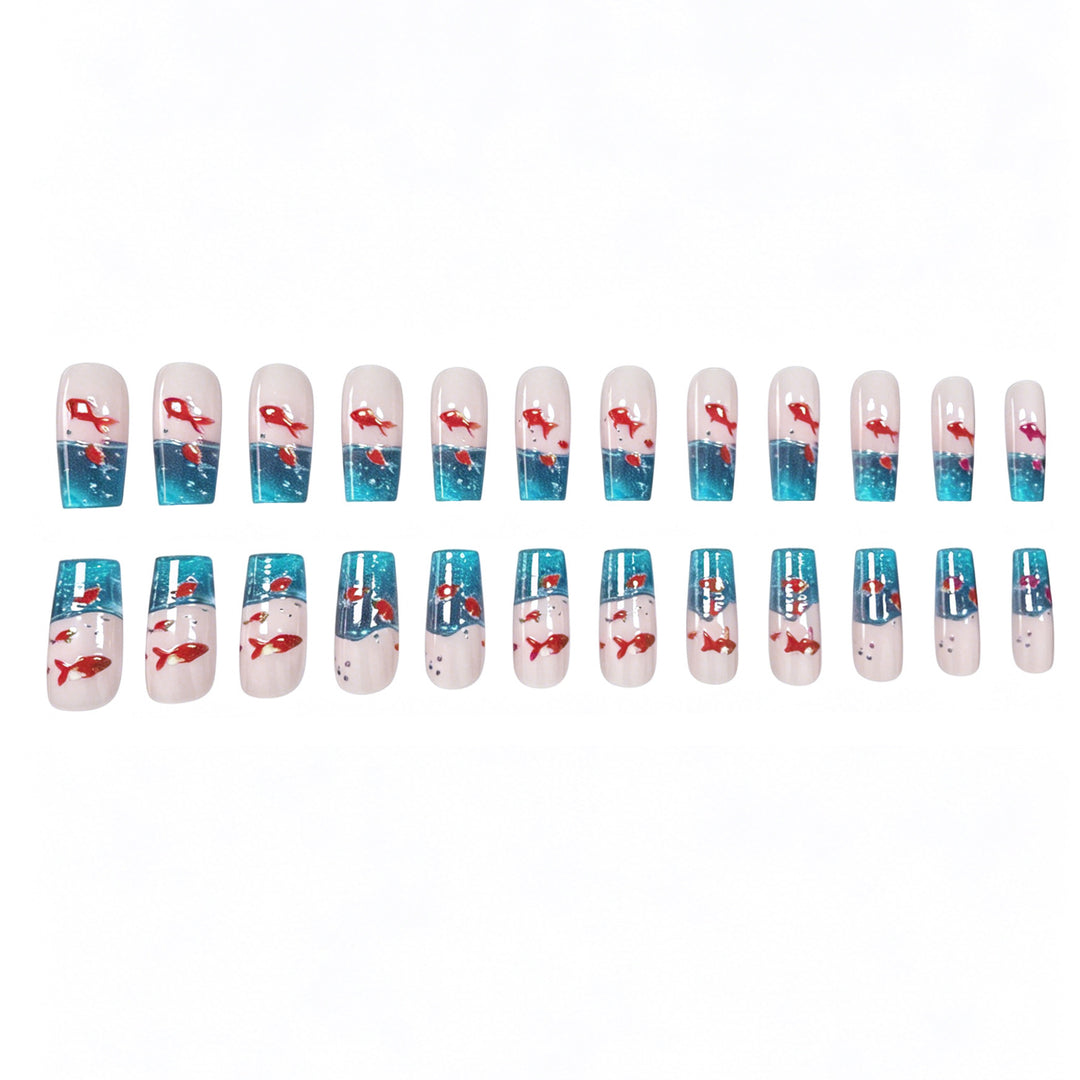 Artistic Aqua-Inspired Acrylic Nail Art Extensions Kalsten