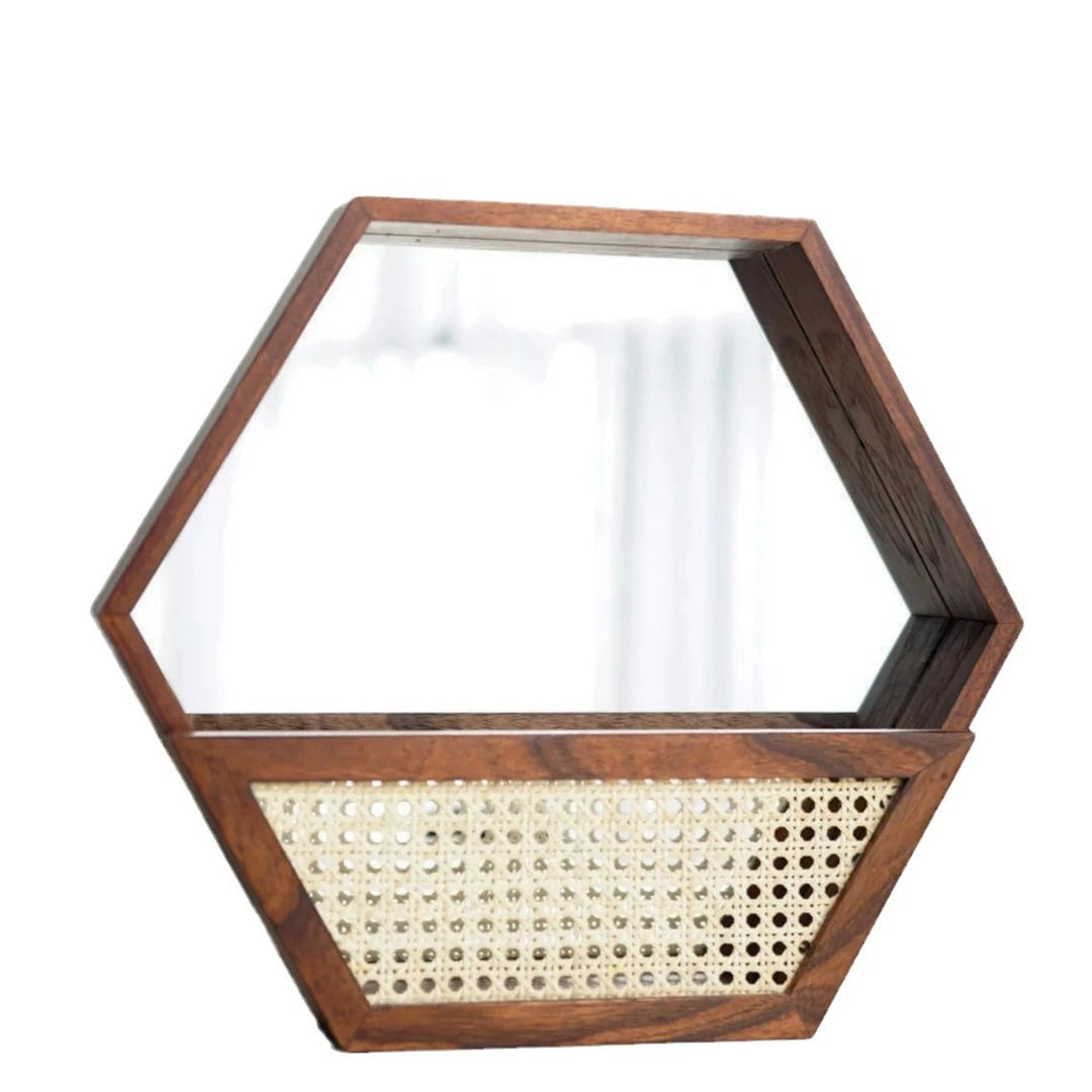 Rustic wall mirror with natural rattan frame Kalsten