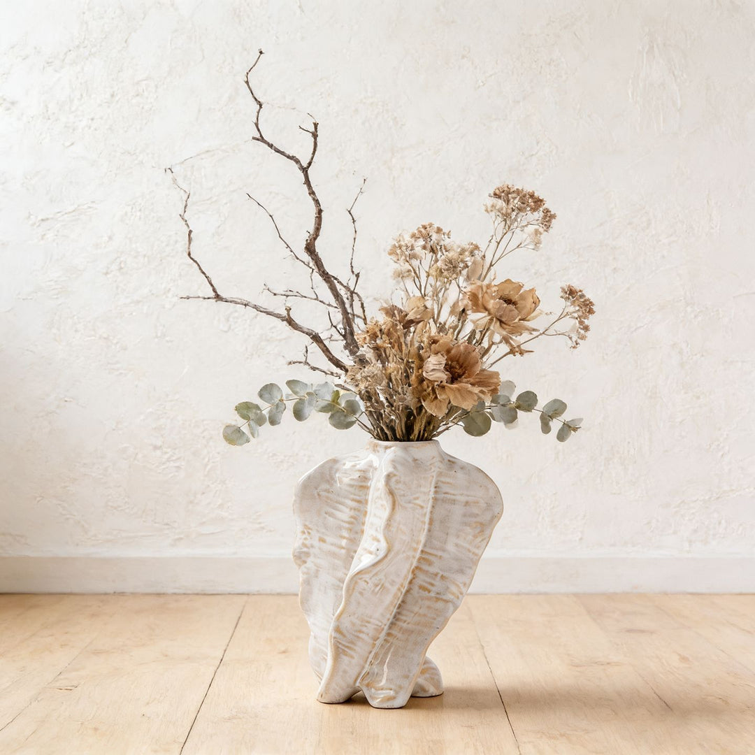 Sculptural Ceramic Ribbed Wave Torso Knob Vase