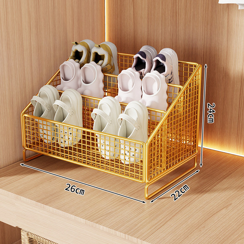Compact Angled Tri-Level Mesh Slipper and Small Shoe Organizer Bin