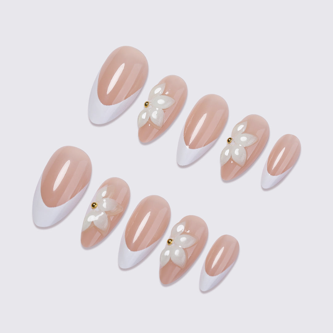Artificial nails with elegant flower appliqués Kalsten