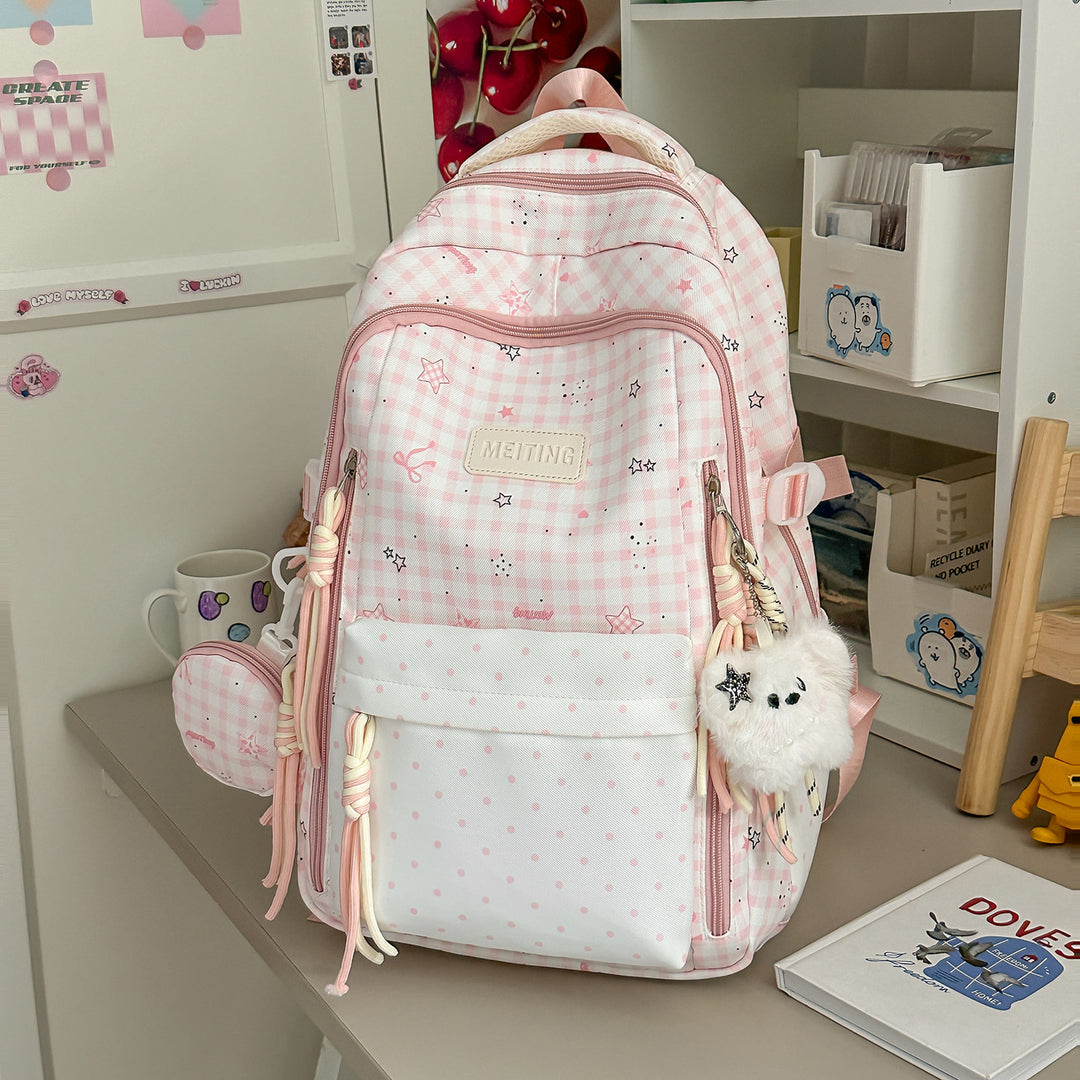 Decorative Plaid and Star Patterned Backpack Kalsten