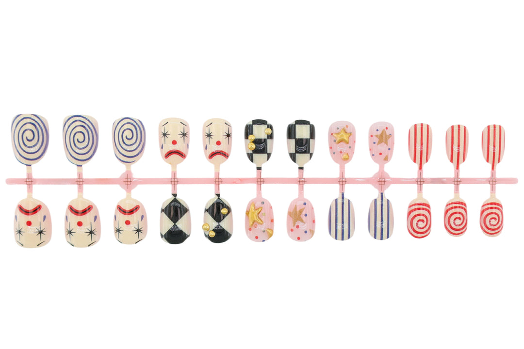 Artifical nail set with creative clown and star motifs Kalsten
