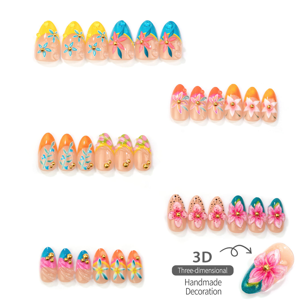 Artistic Floral Patterned Press-On Nails