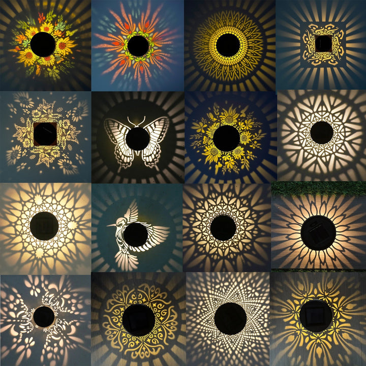 Outdoor Mandala Solar Projection Wall Lights With Patterned Metal Casing And Automatic Dusk-To-Dawn Sensor Kalsten