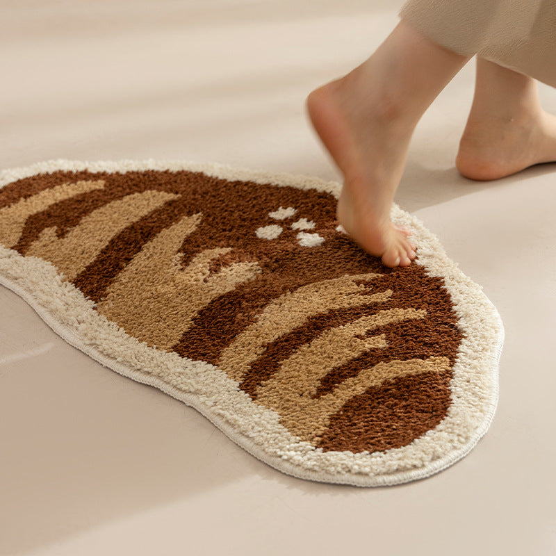 Bathroom mat set Kalsten with hand-tufted cookie and bread design, soft microfiber pile and non-slip rubber backing
