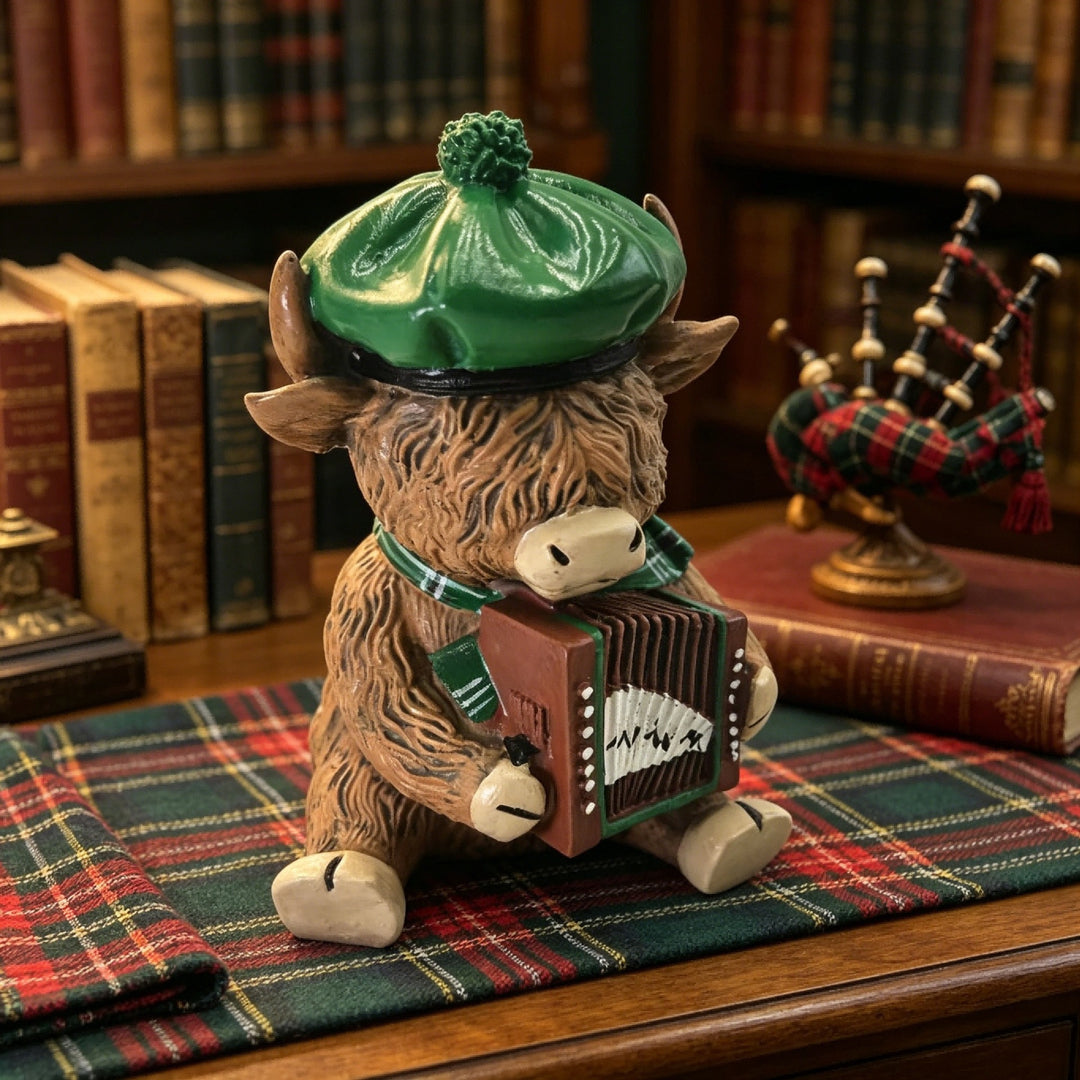 Decorative Highland Cattle Figure with Accordion Kalsten