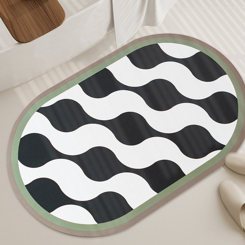 Oval non-slip vinyl mat with fine mosaic print and water-repellent surface Kalsten